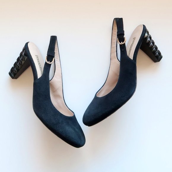 Taryn Rose Shoes - Taryn Rose Black Suede Leather Slingback Pumps / Dress Shoes w Unique Heel 7.5